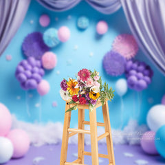 Aperturee - Pink Purple Balloon Curtain Cake Smash Backdrop