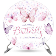 Aperturee - Pink Purple Butterflies Round 1St Birthday Backdrop