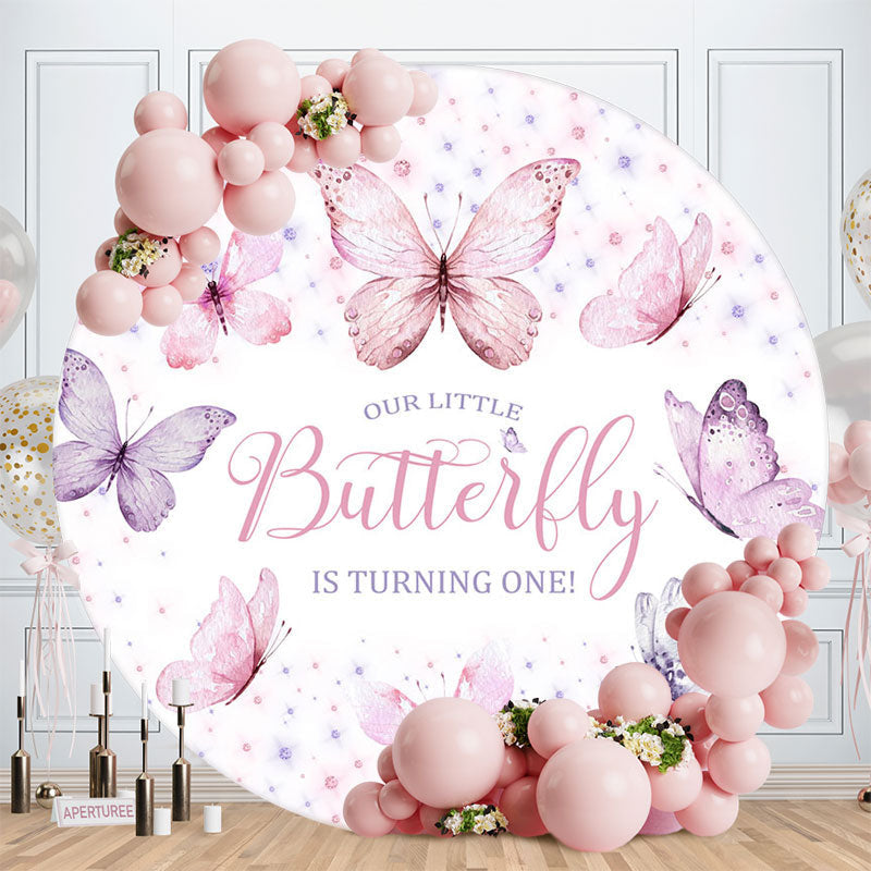 Aperturee - Pink Purple Butterflies Round 1St Birthday Backdrop