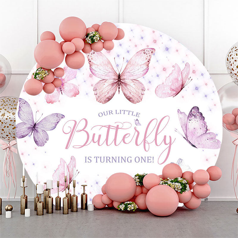 Aperturee - Pink Purple Butterflies Round 1St Birthday Backdrop