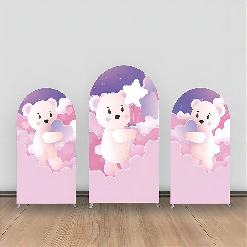 Aperturee - Pink Purple Clould Fairy Tale Bear Arch Backdrop Kit