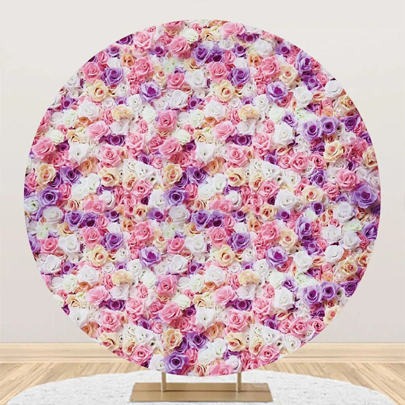 Aperturee - Pink Purple Flora Wall Pretty Round Wedding Backdrop