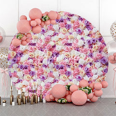 Aperturee - Pink Purple Flora Wall Pretty Round Wedding Backdrop