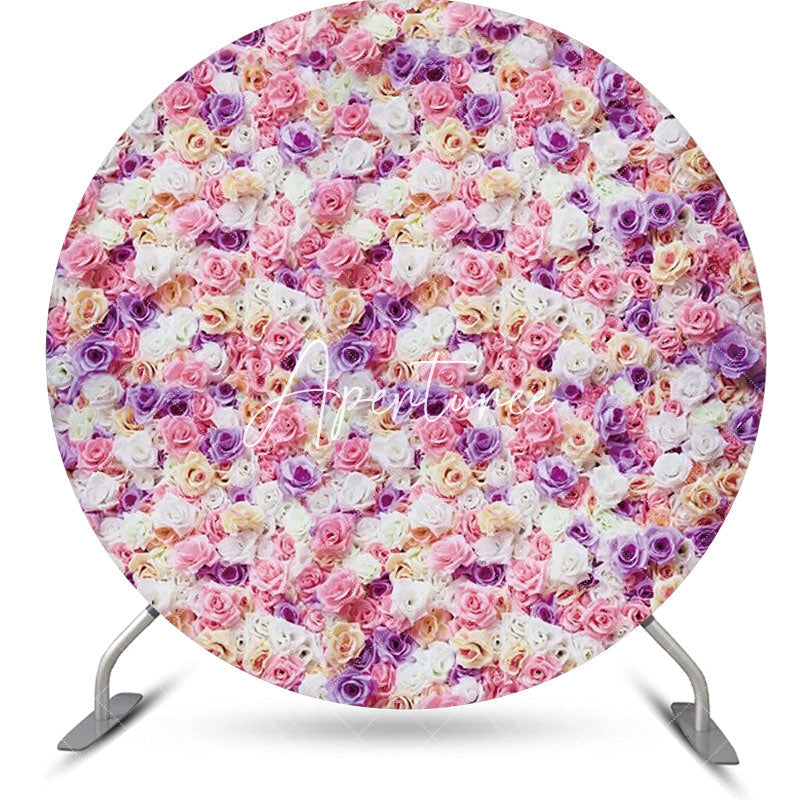 Aperturee - Pink Purple Flora Wall Pretty Round Wedding Backdrop