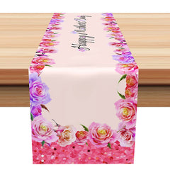 Aperturee - Pink Purple Floral Happy Mothers Day Table Runner