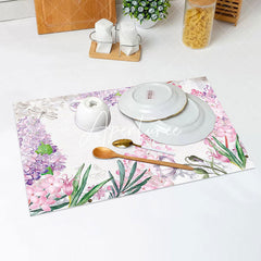 Aperturee - Pink Purple Floral Leaves Spring Set Of 4 Placemats