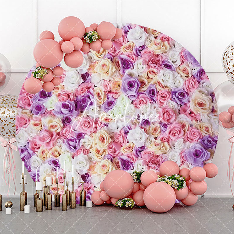 Aperturee - Pink Purple Floral Petal Wall Round Wedding Backdrop