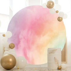 Aperturee - Pink Purple Sky Round Happy Birthday Party Backdrop