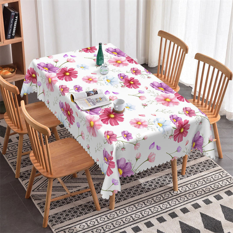 Aperturee - Pink Purple White Flower Spring Rectangle Tablecloth