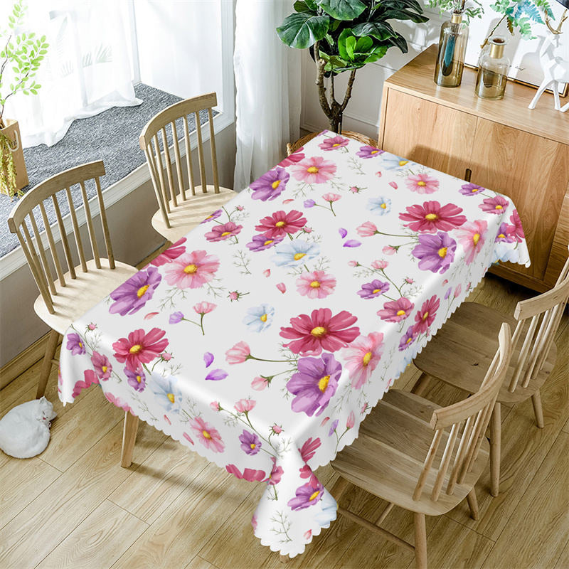 Aperturee - Pink Purple White Flower Spring Rectangle Tablecloth