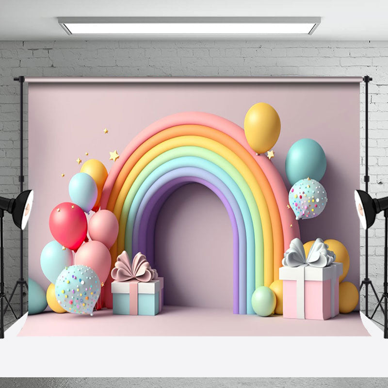 Aperturee - Pink Rainbow Gifts Balloon Girl Cake Smash Backdrop