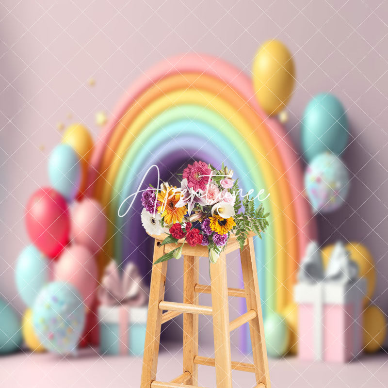 Aperturee - Pink Rainbow Gifts Balloon Girl Cake Smash Backdrop