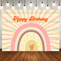 Aperturee - Pink Rainbow Stripe Boho Happy Birthday Backdrop