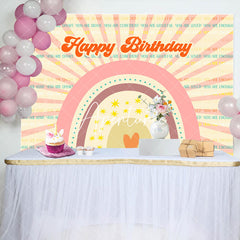 Aperturee - Pink Rainbow Stripe Boho Happy Birthday Backdrop