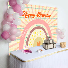 Aperturee - Pink Rainbow Stripe Boho Happy Birthday Backdrop