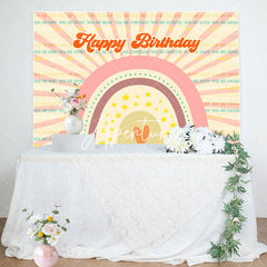 Aperturee - Pink Rainbow Stripe Boho Happy Birthday Backdrop