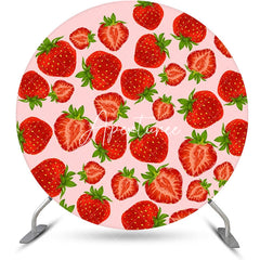 Aperturee - Pink Red Cut Strawberry Round Backdrop For Birthday