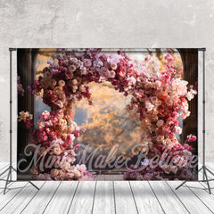 Aperturee - Pink Red Floral Arch Bokeh Natural Flower Backdrop