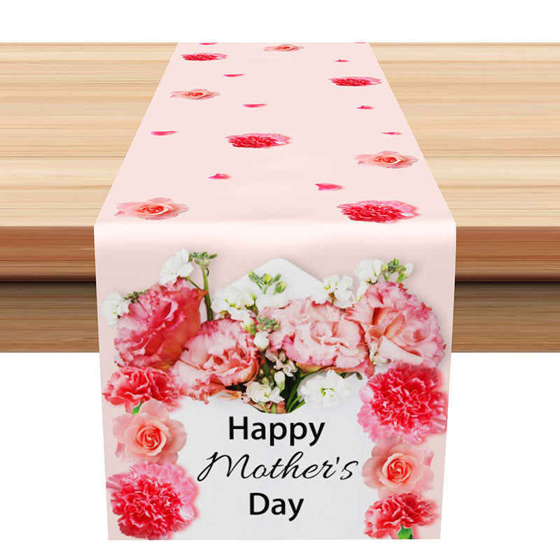 Aperturee - Pink Red Floral Patterns Mothers Day Table Runner