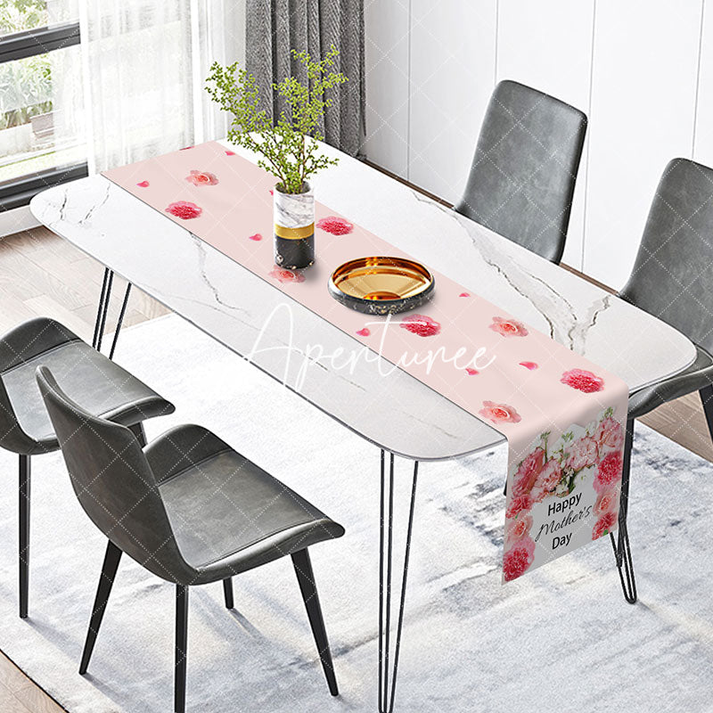 Aperturee - Pink Red Floral Patterns Mothers Day Table Runner