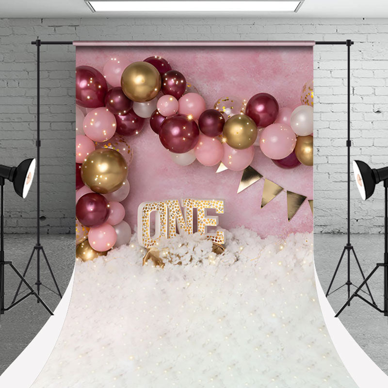 Aperturee - Pink Red Gold Balloons Sweep Backdrop For Cake Smash