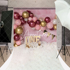 Aperturee - Pink Red Gold Balloons Sweep Backdrop For Cake Smash