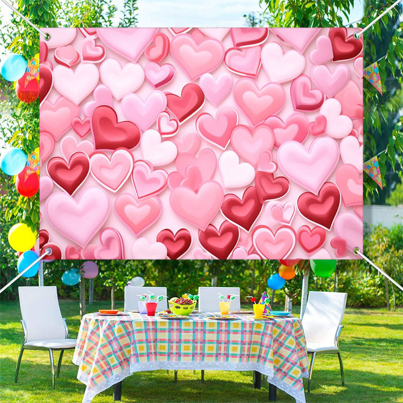 Aperturee - Pink Red Love Heart Romantic Valentines Day Backdrop