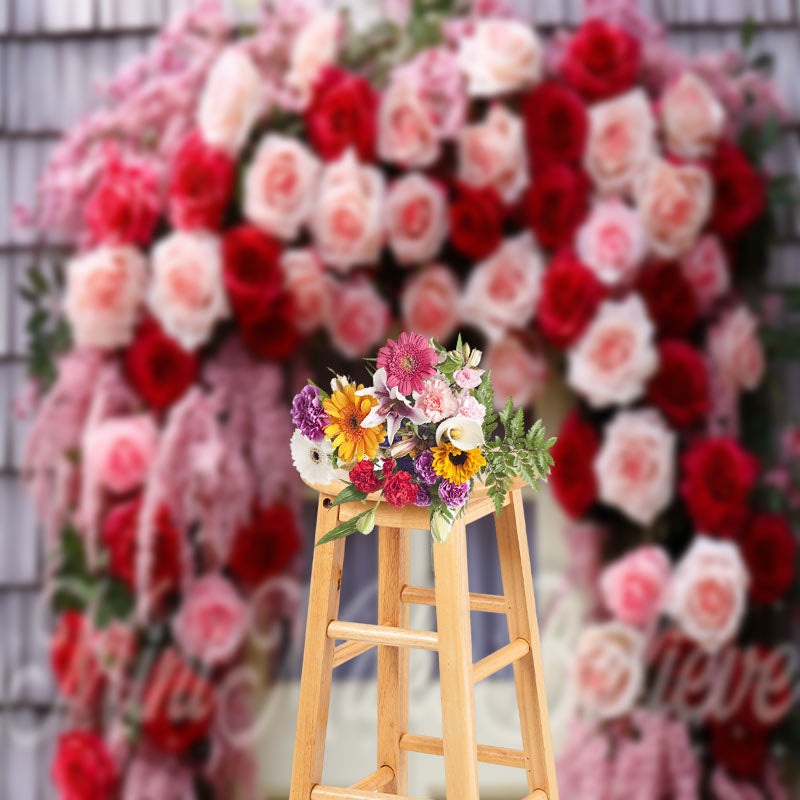 Aperturee - Pink Red Rose Wreath Wall Door Photography Backdrop