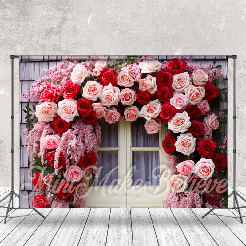 Aperturee - Pink Red Rose Wreath Wall Door Photography Backdrop