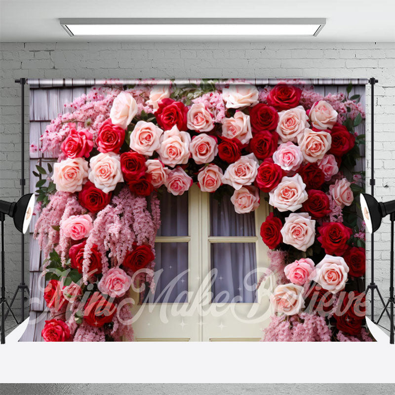 Aperturee - Pink Red Rose Wreath Wall Door Photography Backdrop