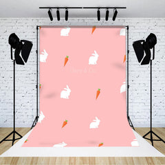 Aperturee - Pink Repeat Carrot Rabbit Easter Backdrop For Photo