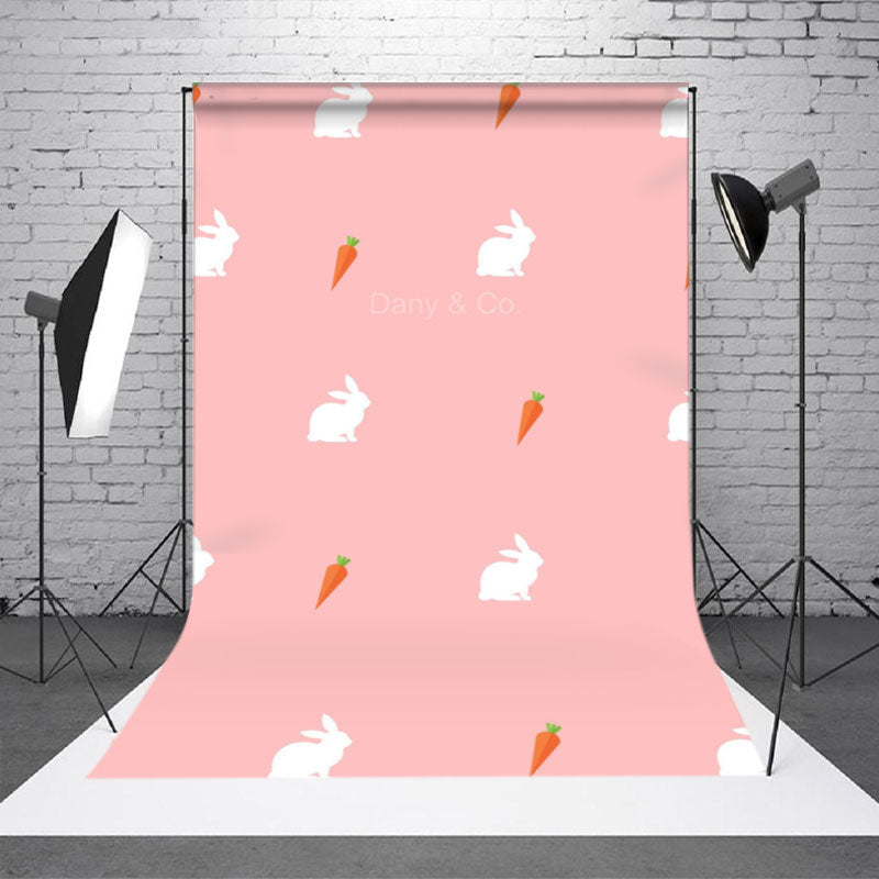 Aperturee - Pink Repeat Carrot Rabbit Easter Backdrop For Photo