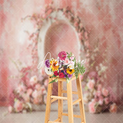 Aperturee - pink retro abstract wall arch floral Wedding Backdrop