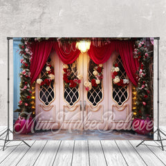 Aperturee - Pink Retro Door Red Curtain Floral Photo Backdrop