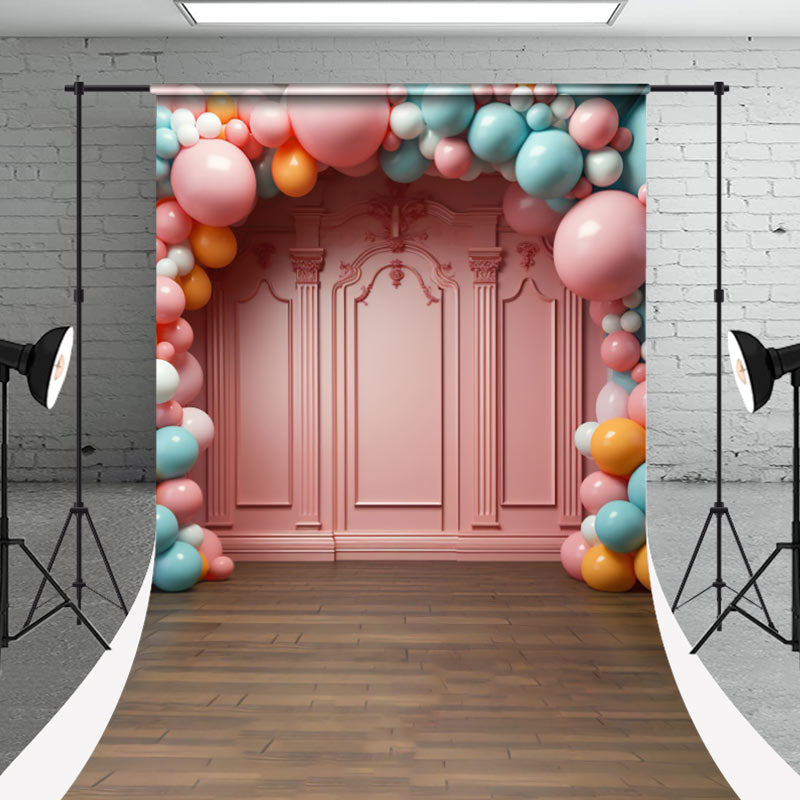 Aperturee - Pink Retro Wall Balloons Sweep Cake Smash Backdrop