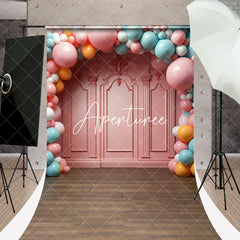 Aperturee - Pink Retro Wall Balloons Sweep Cake Smash Backdrop