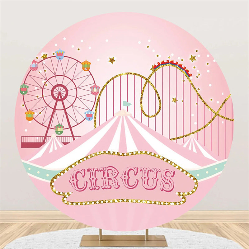 Aperturee - Pink Roller Coaster Circus Round Birthday Backdrop