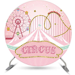 Aperturee - Pink Roller Coaster Circus Round Birthday Backdrop