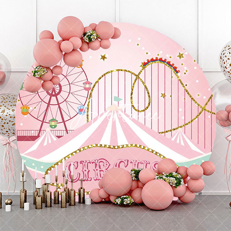 Aperturee - Pink Roller Coaster Circus Round Birthday Backdrop