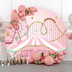 Aperturee - Pink Roller Coaster Circus Round Birthday Backdrop