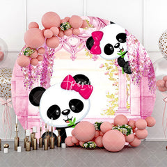 Aperturee - Pink Room Floral Panda Round Birthday Party Backdrop