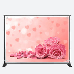 Aperturee - Pink Rose Petals Heart Bokeh Valentines Day Backdrop