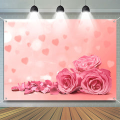 Aperturee - Pink Rose Petals Heart Bokeh Valentines Day Backdrop