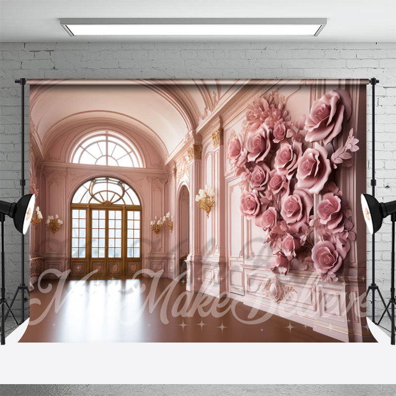 Aperturee - Pink Rose Wall Elegant Door And Window Backdrop