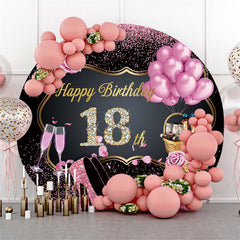 Aperturee Pink Roses Black Round Happy 18Th Birthday Backdrop