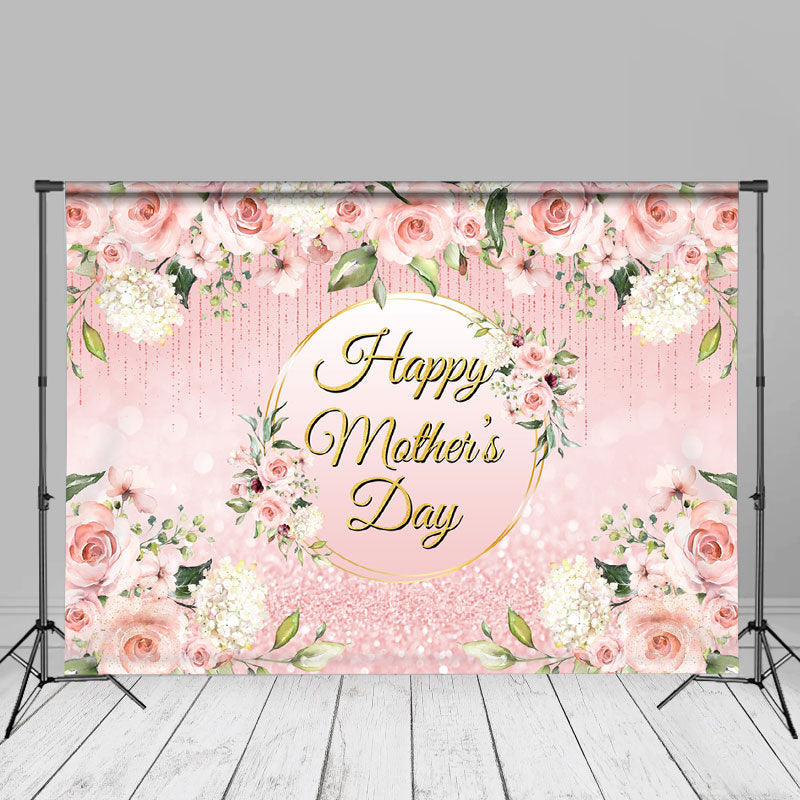 Aperturee - Pink Roses Glitter Happy Mothers Day Backdrop Decor