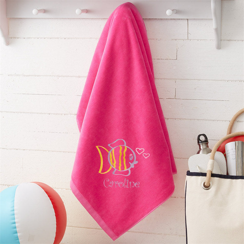 Aperturee - Pink Sea Creatures Name Embroidered Beach Towel