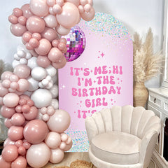 Aperturee - Pink Sequin Ball Star Birthday Party Arch Backdrop