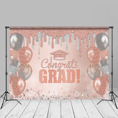 Aperturee - Pink Silver Balloons Diamond Congrats Grad Backdrop