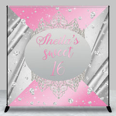 Aperturee - Pink Silver Crown Custom Sweet 16 Birthday Backdrop